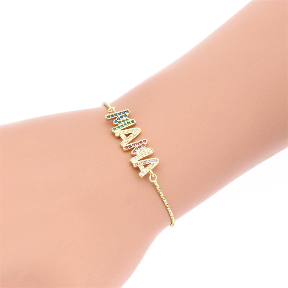 Simple Style Shiny Letter Devil's Eye Hand Of Fatima Copper Gold Plated Zircon Bracelets In Bulk display picture 4