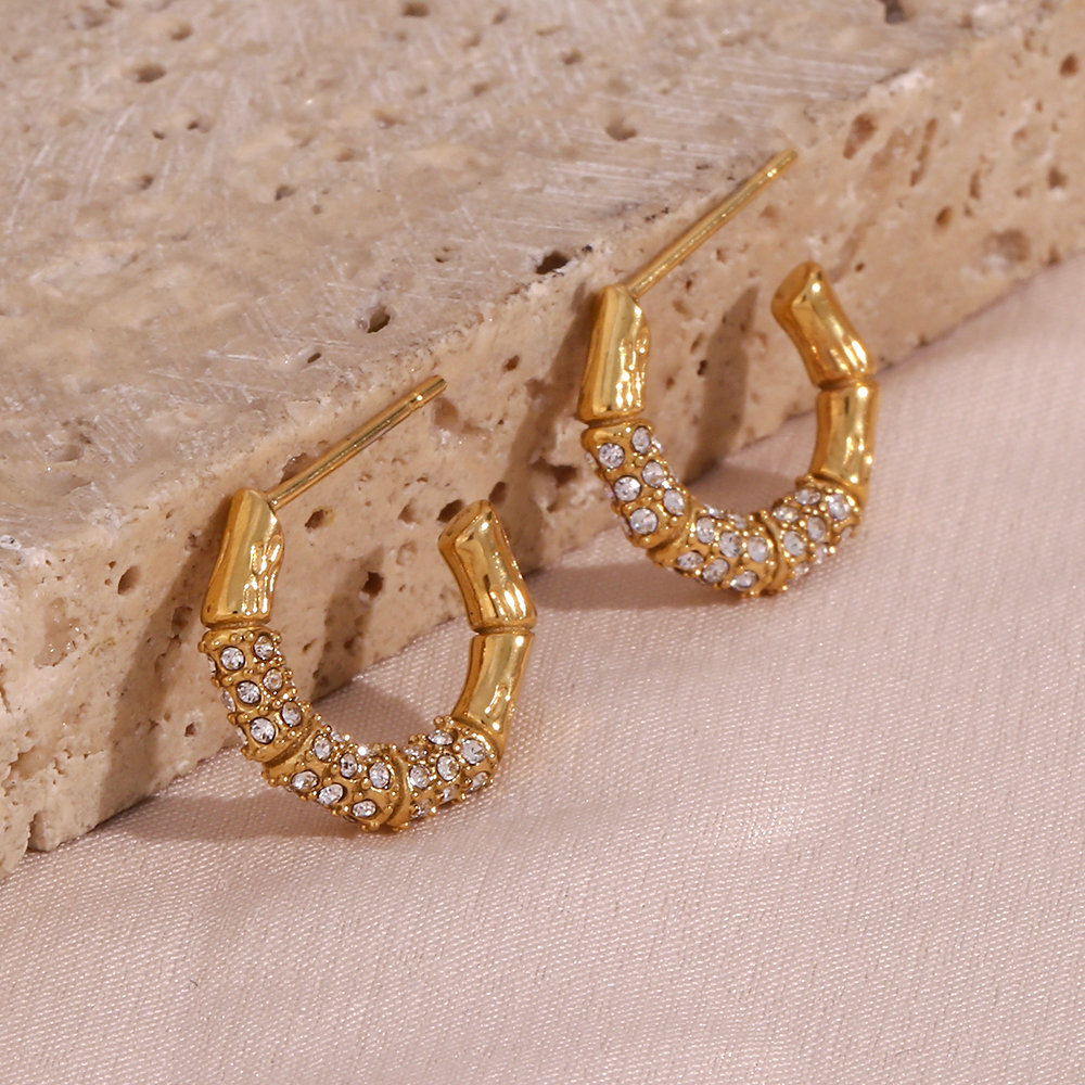 1 Pair Modern Style C Shape Plating Inlay Stainless Steel Rhinestones Pearl 18k Gold Plated Ear Studs display picture 1