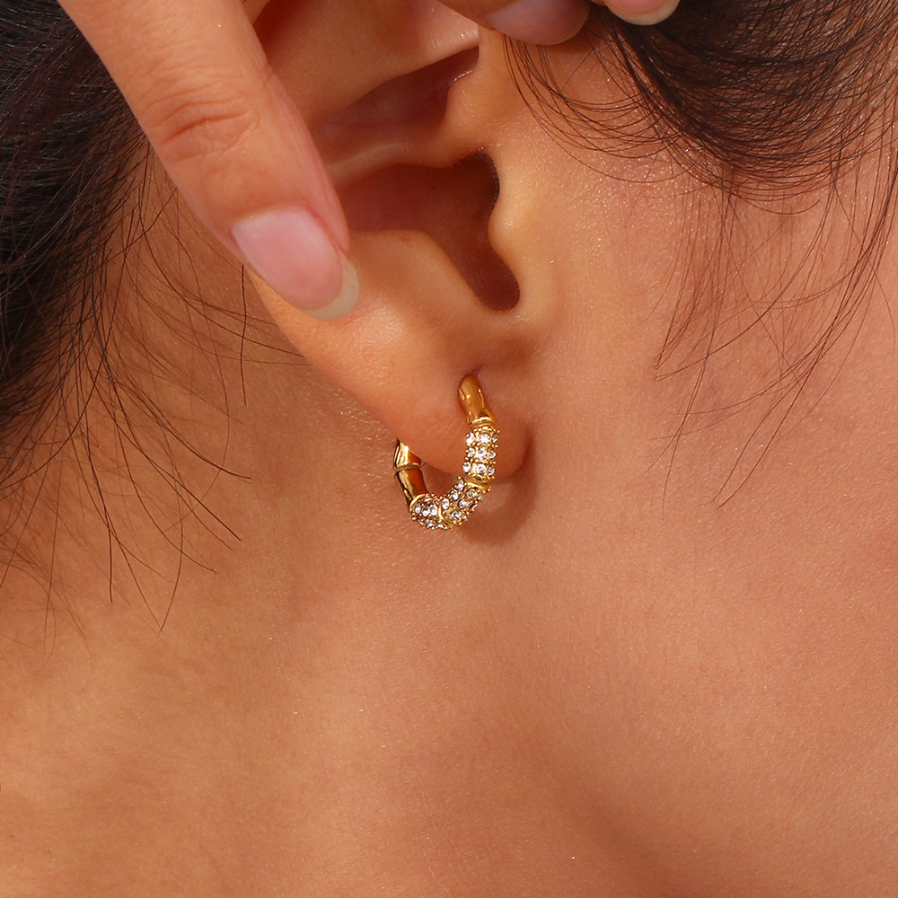 1 Pair Modern Style C Shape Plating Inlay Stainless Steel Rhinestones Pearl 18k Gold Plated Ear Studs display picture 13