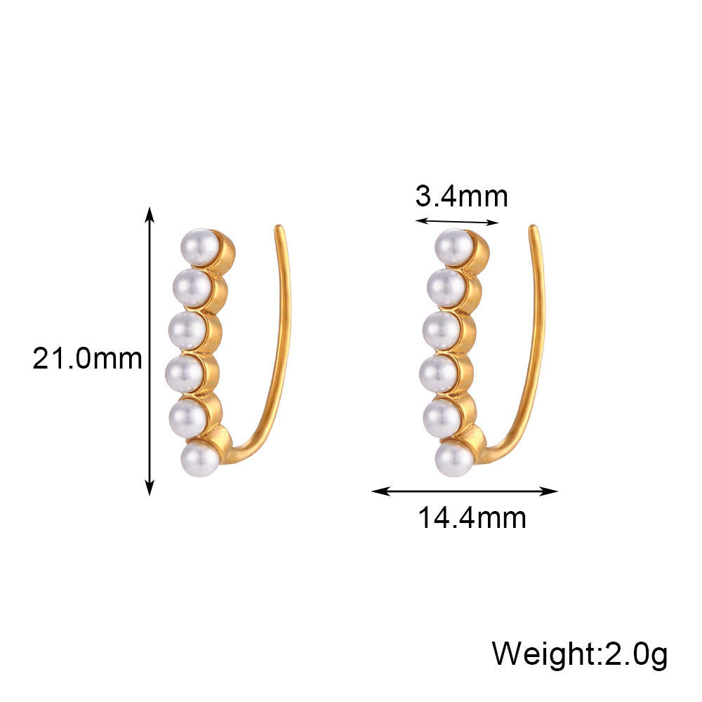 Modern Style U Shape Stainless Steel Plating Inlay Artificial Pearls Rhinestones 18k Gold Plated Women's Ear Studs display picture 2