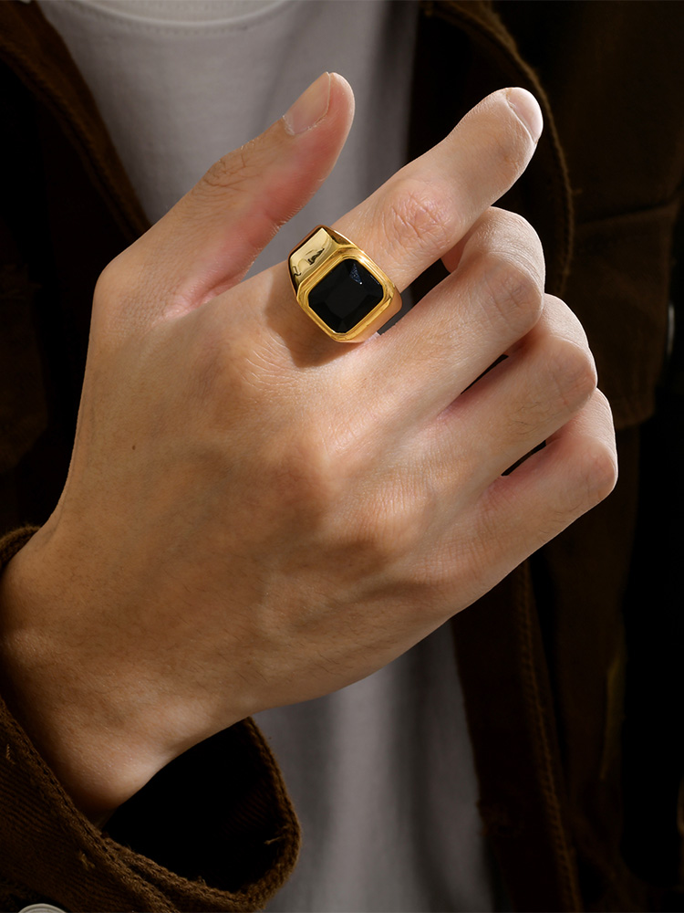Punk Cool Style Square 304 Stainless Steel Inlay Glass 18K Gold Plated Men'S Rings display picture 8