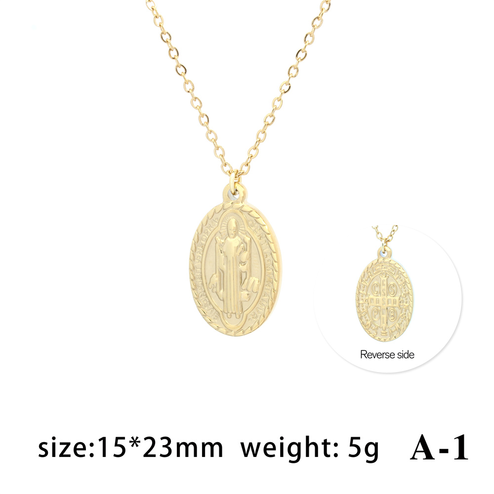 Retro Simple Style Oval Stainless Steel Plating Gold Plated Pendant Necklace display picture 5