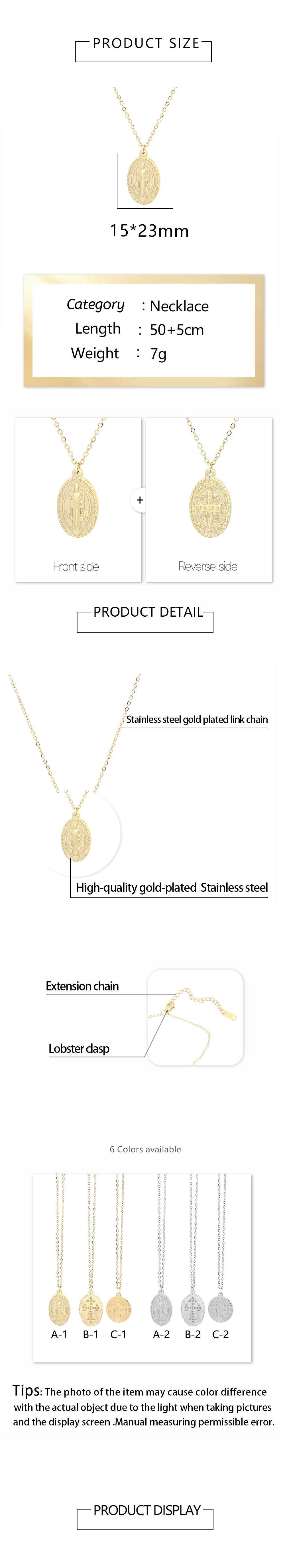 Retro Simple Style Oval Stainless Steel Plating Gold Plated Pendant Necklace display picture 1