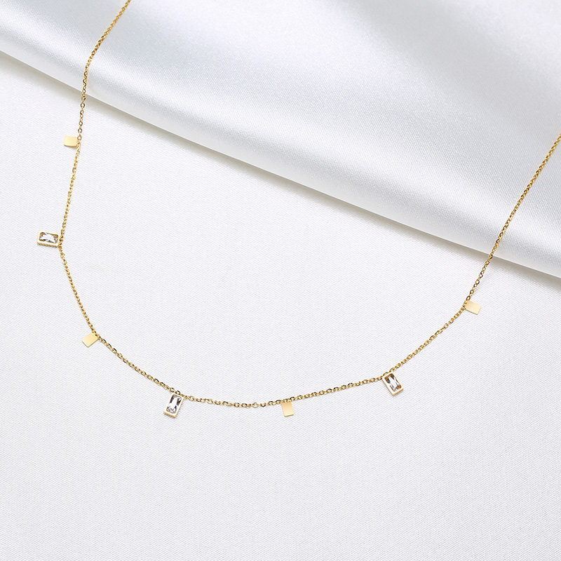 201 Stainless Steel Fairy Style Simple Style Plating Inlay Triangle Square Water Droplets Zircon Necklace display picture 6