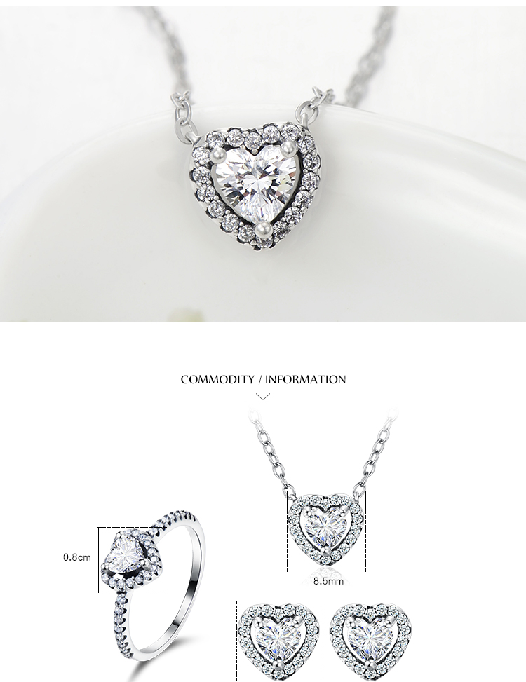 Ins-stil Romantisch Glänzend Herzform Sterling Silber Überzug Inlay Zirkon Ringe Ohrringe Halskette display picture 4