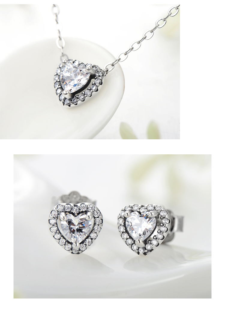 Ins-stil Romantisch Glänzend Herzform Sterling Silber Überzug Inlay Zirkon Ringe Ohrringe Halskette display picture 6