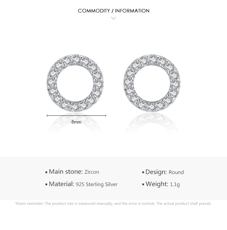 1 Pair Elegant Simple Style Classic Style Round Sterling Silver Plating Inlay Zircon Rhodium Plated Ear Studs display picture 4