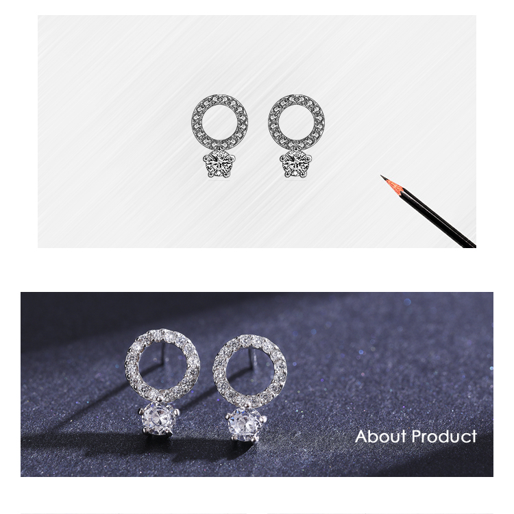 1 Pair Ins Style Casual Round Sterling Silver Plating Inlay Zircon Rhodium Plated Ear Studs display picture 2