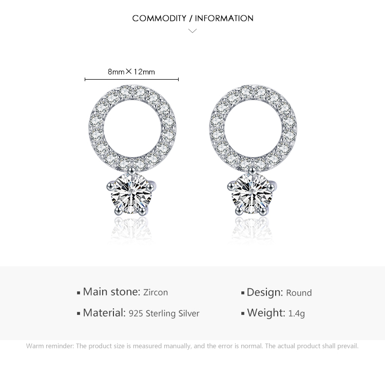 1 Pair Ins Style Casual Round Sterling Silver Plating Inlay Zircon Rhodium Plated Ear Studs display picture 4