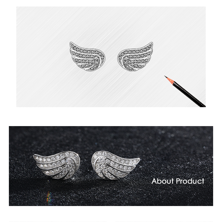 1 Pair Ins Style Fairy Style Korean Style Angel Wings Sterling Silver Plating Inlay Zircon Rhodium Plated Ear Studs display picture 2