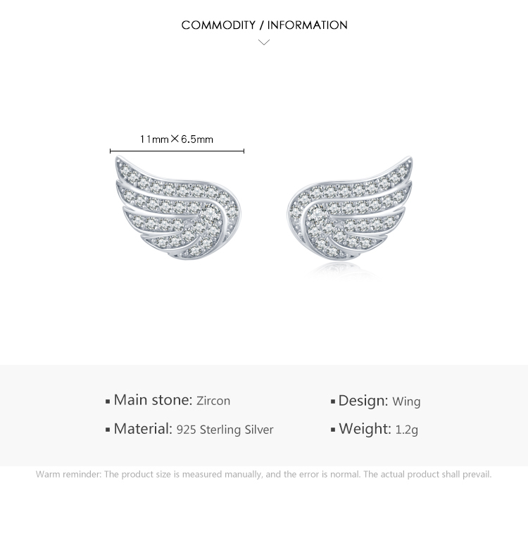 1 Pair Ins Style Fairy Style Korean Style Angel Wings Sterling Silver Plating Inlay Zircon Rhodium Plated Ear Studs display picture 4