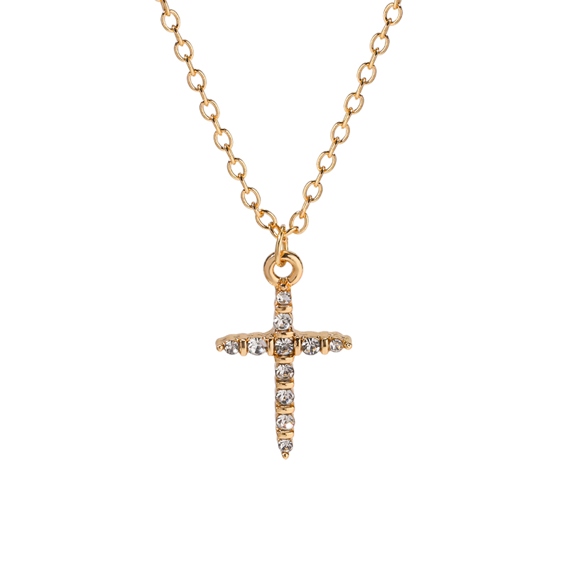 Ins Style Simple Style Cross Alloy Plating Inlay Zircon 18k Gold Plated Women's Pendant Necklace display picture 6