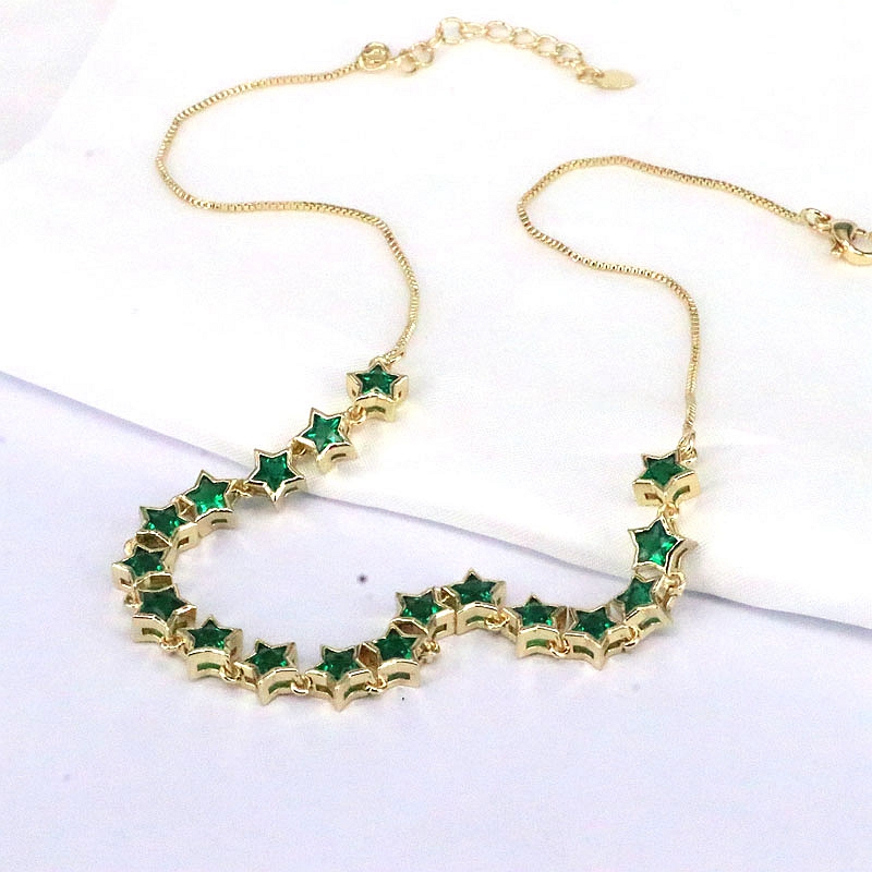 Elegant Shiny Star Copper Gold Plated Zircon Necklace In Bulk display picture 5