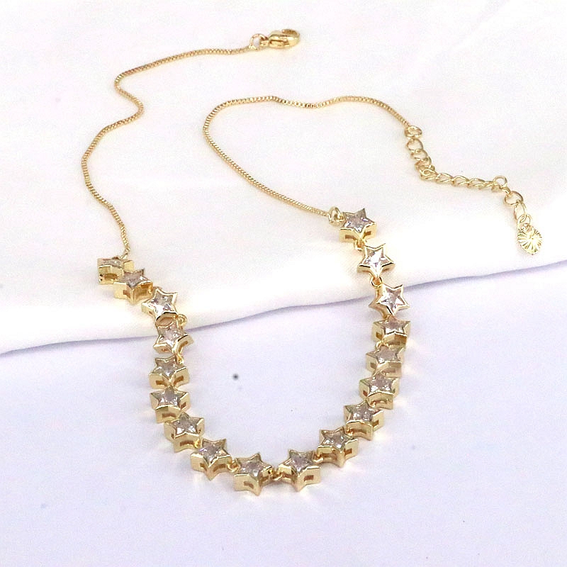 Elegant Shiny Star Copper Gold Plated Zircon Necklace In Bulk display picture 6