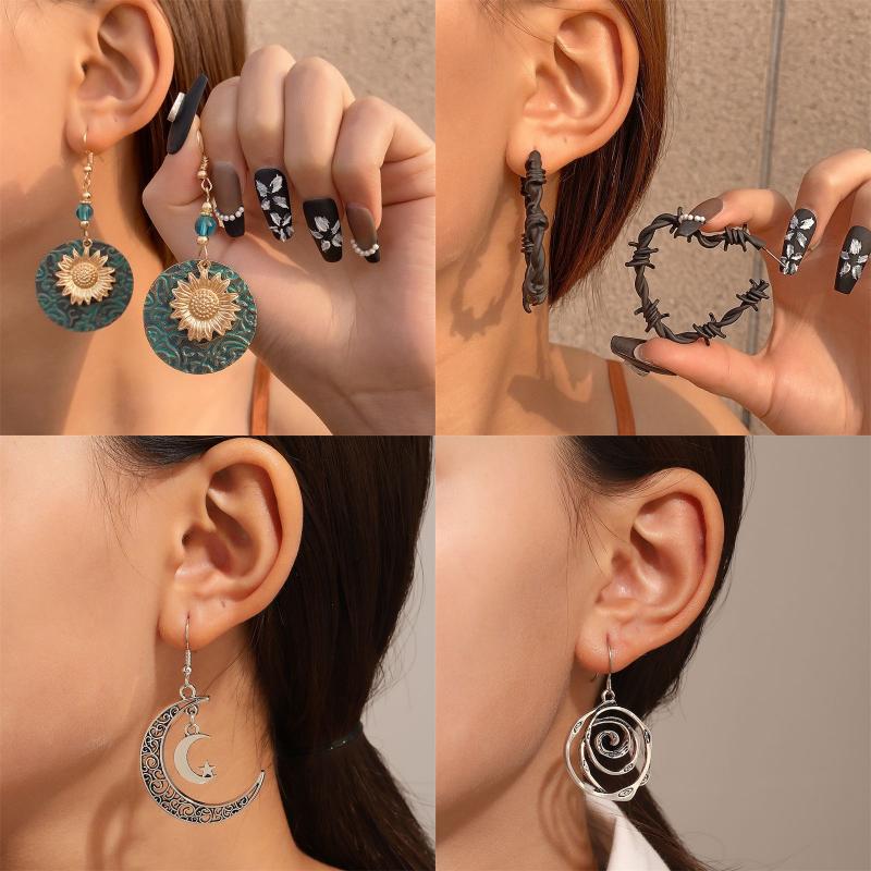 Vintage Style Vacation Streetwear Geometric Leaf Flower Alloy Metal Brass Inlay Rhinestones Zircon 18k Gold Plated Gold Plated Silver Plated Women's Earrings display picture 1