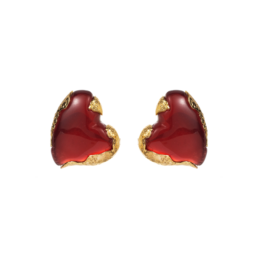 Elegant Heart Shape Alloy Resin Inlay Resin Rhinestones Gold Plated Women's Earrings Ear Studs display picture 5