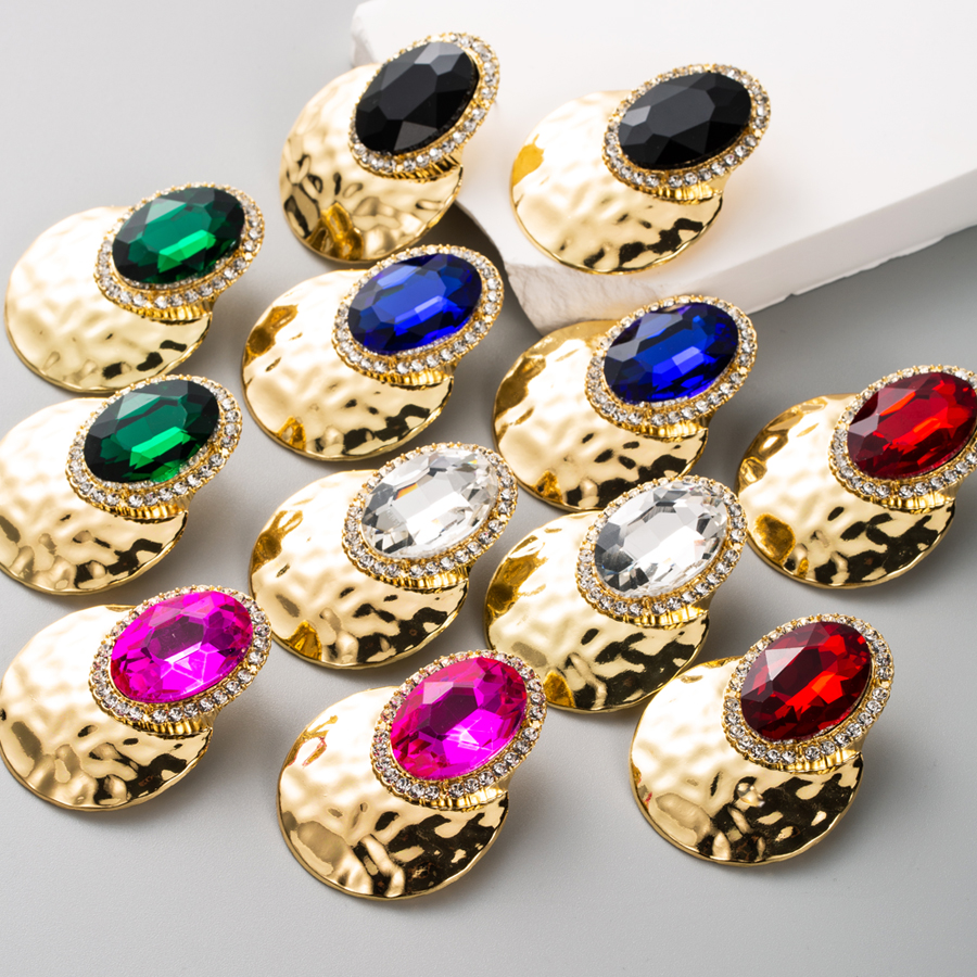 Retro Exaggerated Oval Alloy Inlay Rhinestones Gold Plated Women's Ear Studs display picture 2