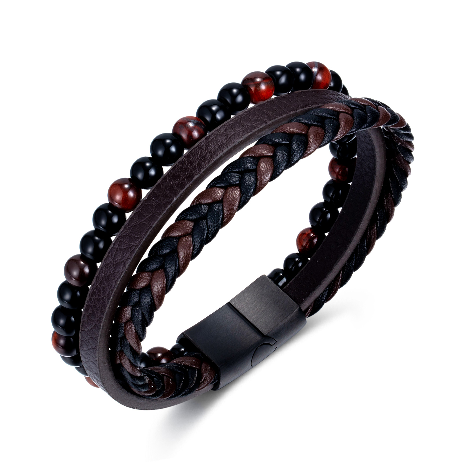 Hip-Hop Vintage Style Round 304 Stainless Steel Pu Leather Braid Artificial Leather Men'S Bracelets display picture 1
