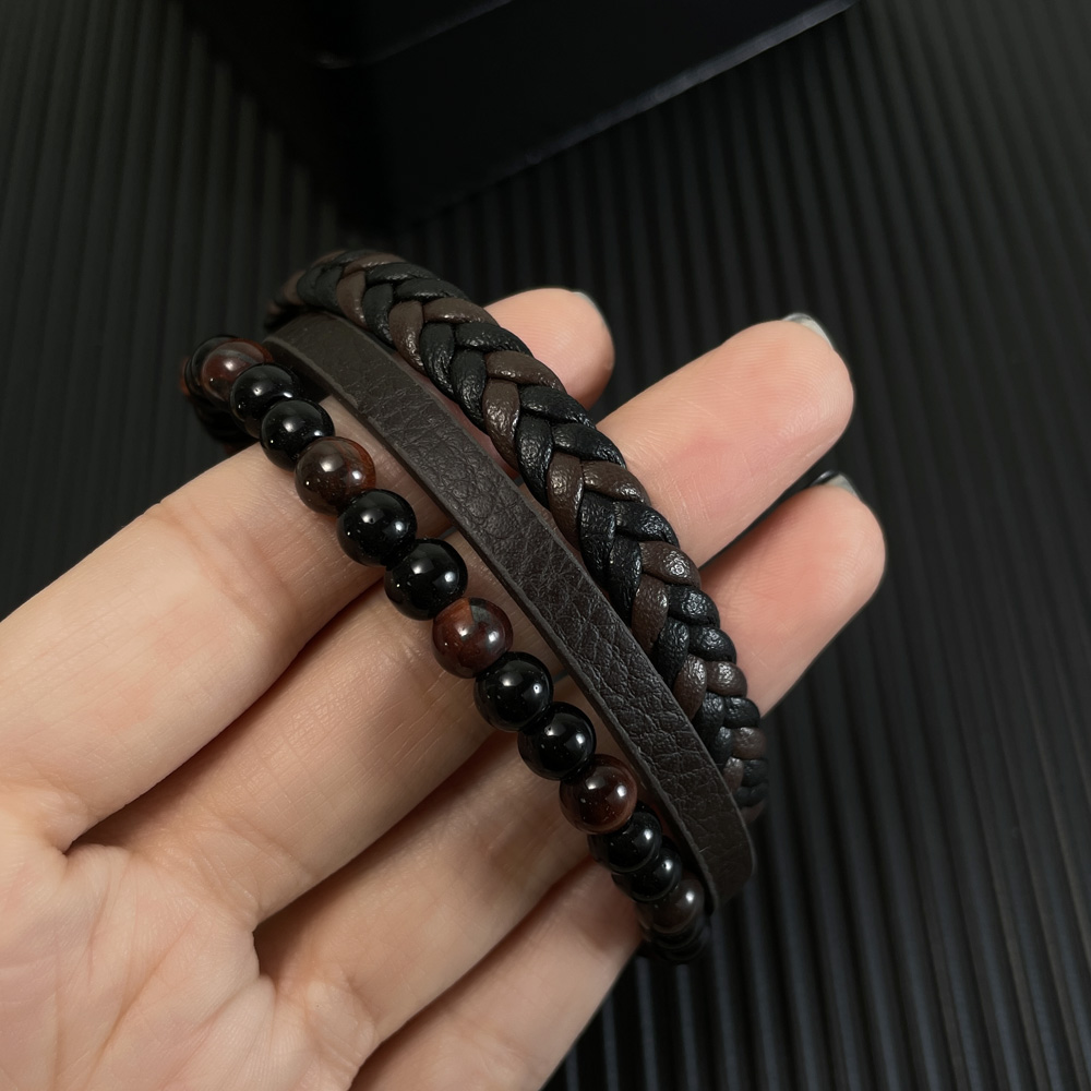 Hip-Hop Vintage Style Round 304 Stainless Steel Pu Leather Braid Artificial Leather Men'S Bracelets display picture 4