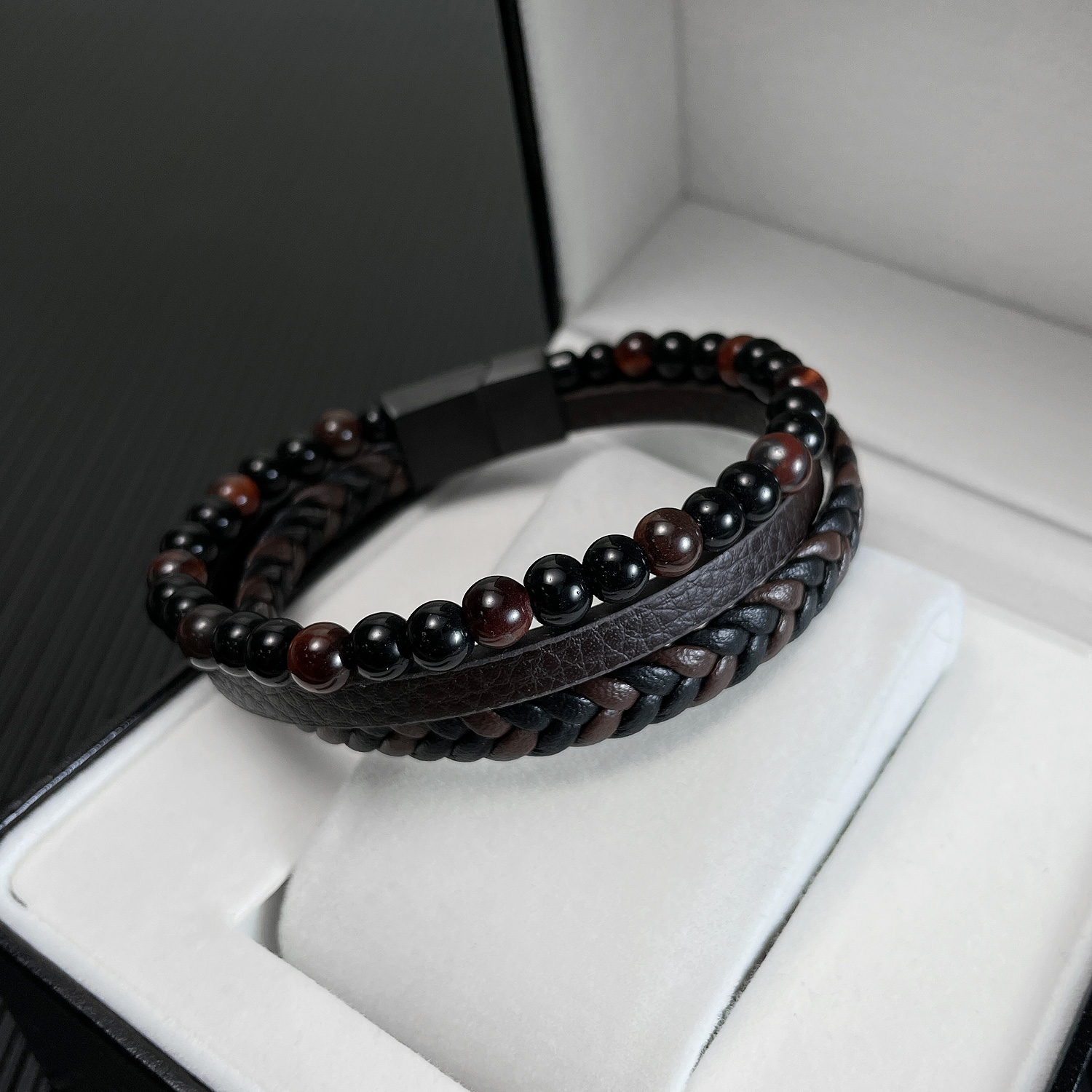 Hip-Hop Vintage Style Round 304 Stainless Steel Pu Leather Braid Artificial Leather Men'S Bracelets display picture 2
