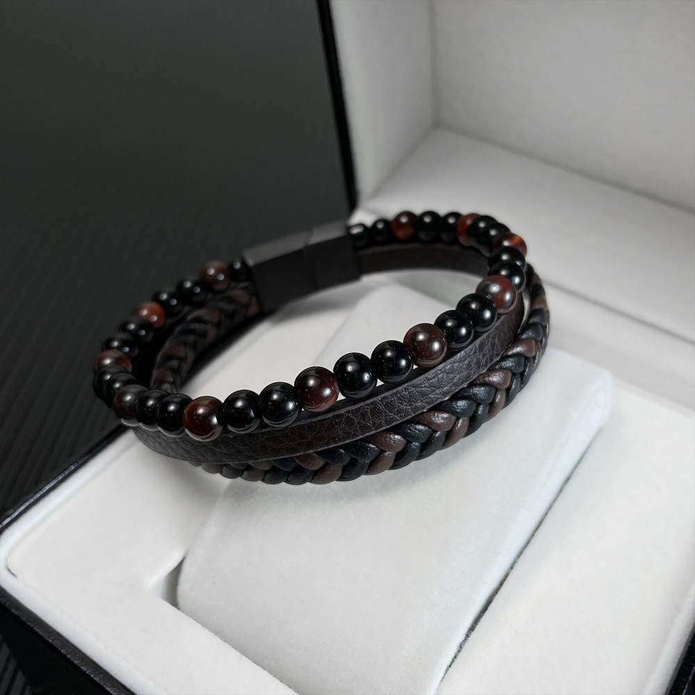 Hip-Hop Vintage Style Round 304 Stainless Steel Pu Leather Braid Artificial Leather Men'S Bracelets display picture 5