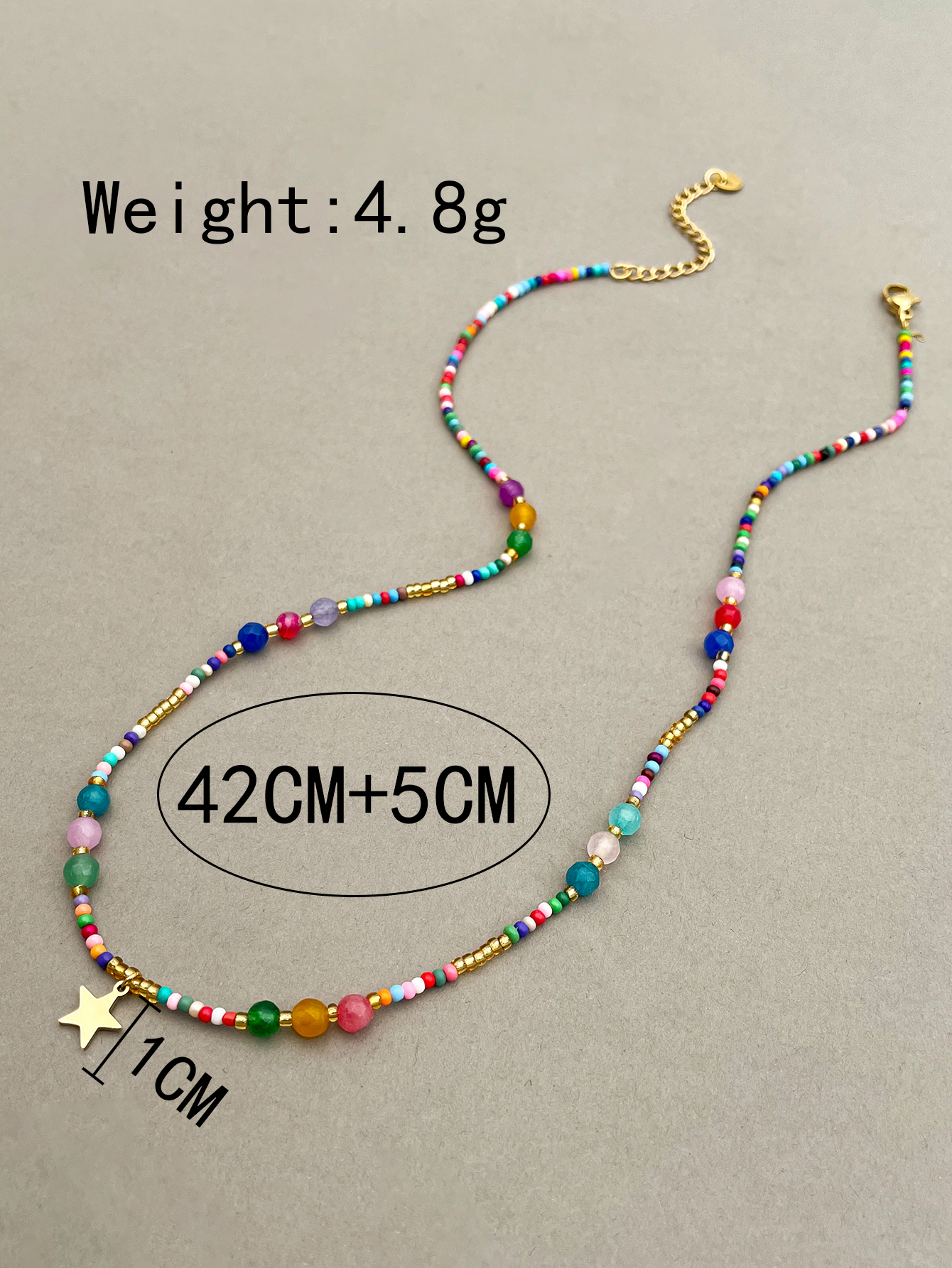 304 Stainless Steel Beaded Seed Bead 14K Gold Plated Sweet Artistic Beaded Plating Star Crystal Beads Necklace display picture 3