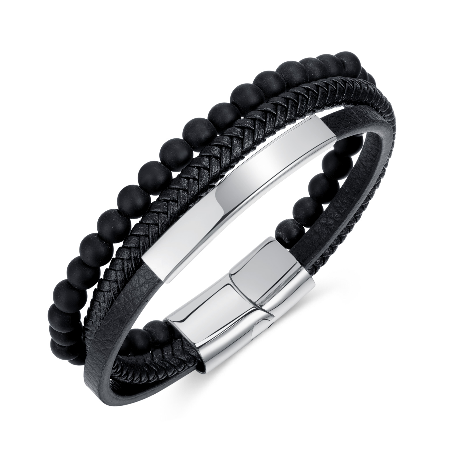 Hip-Hop Vintage Style Solid Color 304 Stainless Steel Pu Leather Braid Men'S Bracelets display picture 3