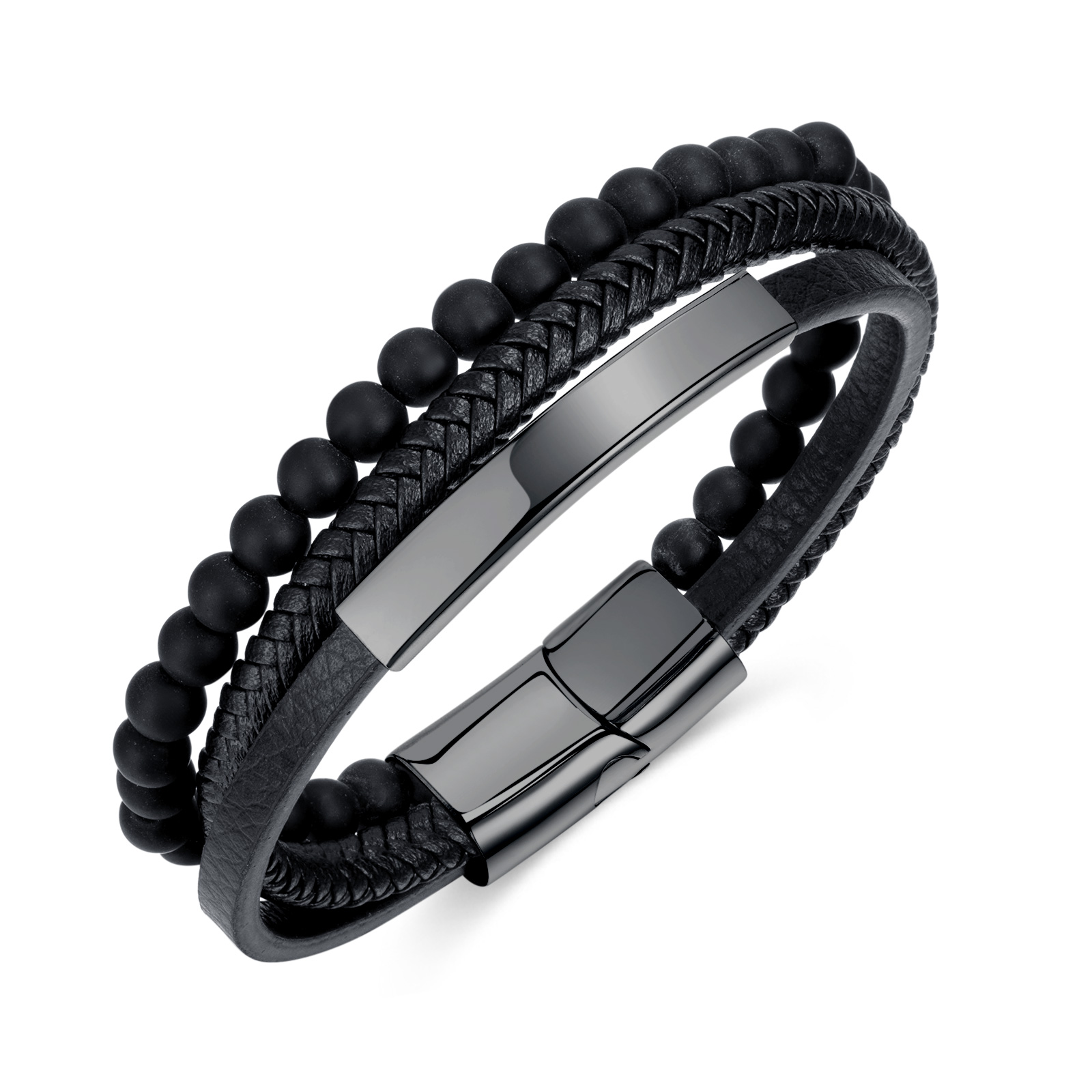 Hip-Hop Vintage Style Solid Color 304 Stainless Steel Pu Leather Braid Men'S Bracelets display picture 2