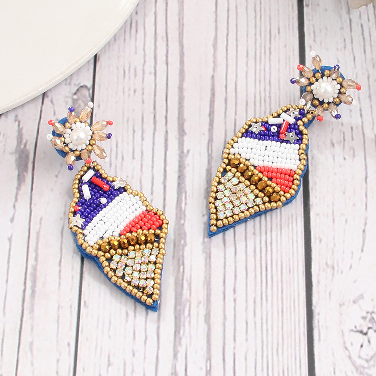 Retro Ice Cream Star Seed Bead Inlay Glass Independence Day Women's Drop Earrings display picture 2