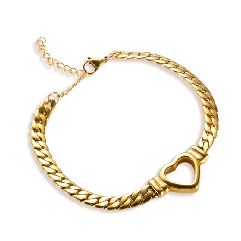 304 Stainless Steel 18K Gold Plated Retro Plating Heart Shape Bracelets Necklace display picture 3