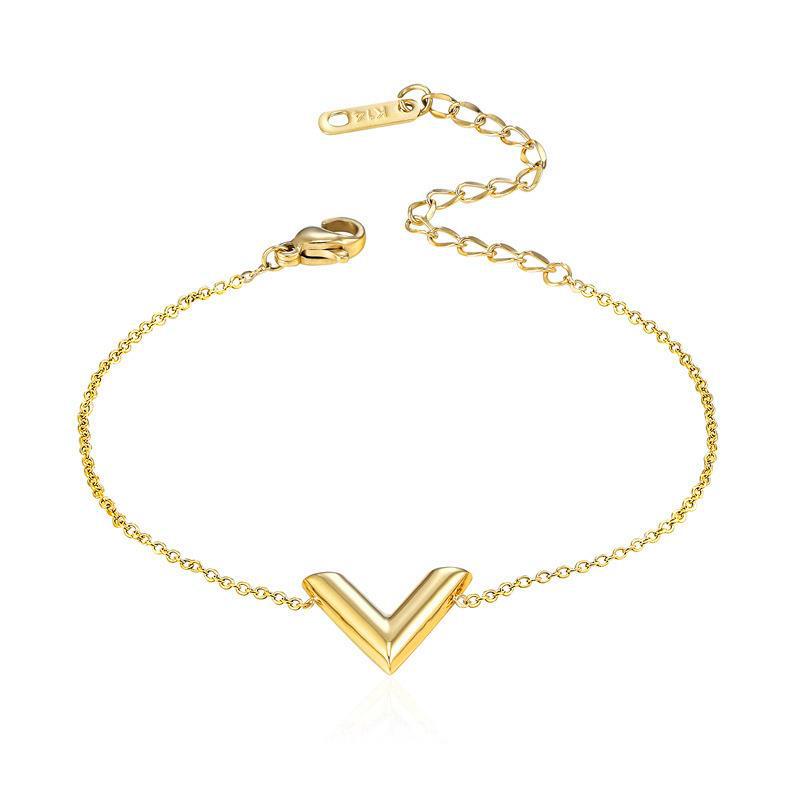 Acero Inoxidable 304 Chapados en oro de 18k Estilo IG Casual Enchapado Forma V Pulsera Aretes Collar display picture 2