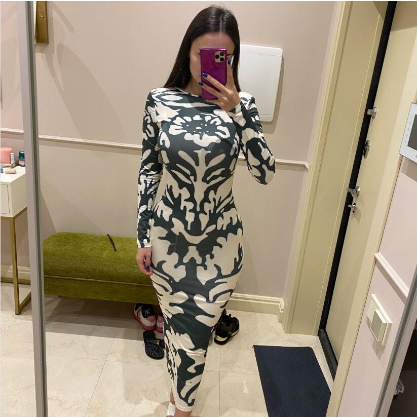 Women's Pencil Skirt Casual Elegant Sexy Round Neck Backless Long Sleeve Printing Maxi Long Dress Daily Date display picture 4