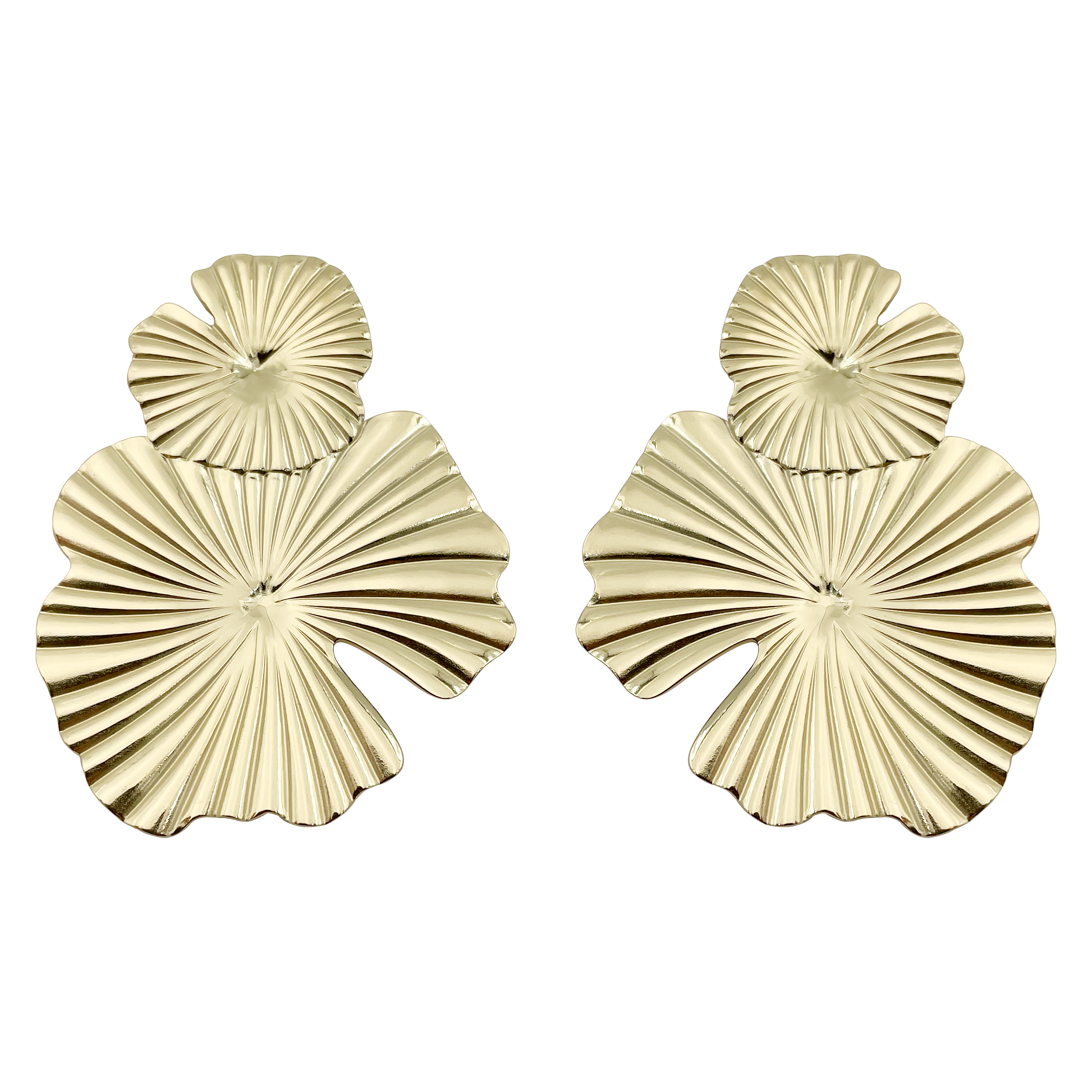 1 Pair Chinoiserie Vintage Style Artistic Lotus Leaf Polishing Plating 304 Stainless Steel 14K Gold Plated Ear Studs display picture 4