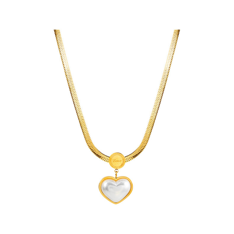 304 Stainless Steel 18K Gold Plated Elegant Simple Style Plating Inlay Heart Shape Plastic Earrings Necklace display picture 5