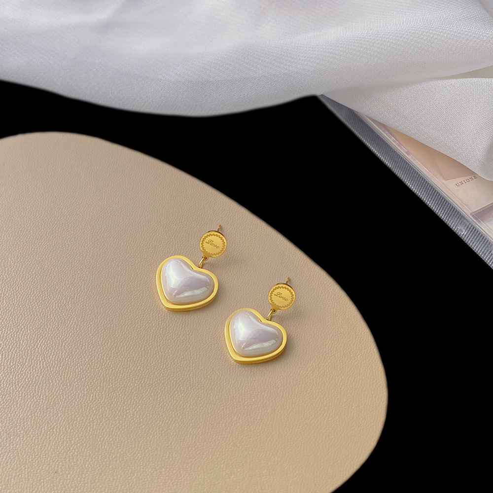 304 Stainless Steel 18K Gold Plated Elegant Simple Style Plating Inlay Heart Shape Plastic Earrings Necklace display picture 4
