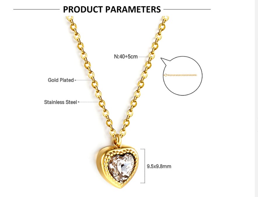 Sweet Heart Shape Stainless Steel Plating Inlay Zircon Gold Plated Pendant Necklace display picture 2