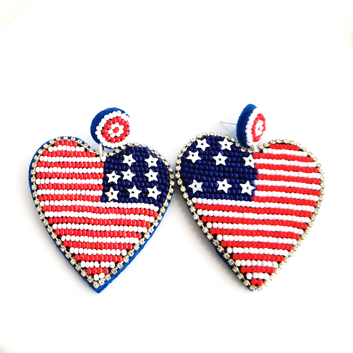 Exaggerated Heart Shape American Flag Synthetic Fibre Inlay Beads Independence Day American National Day Women's Drop Earrings display picture 1
