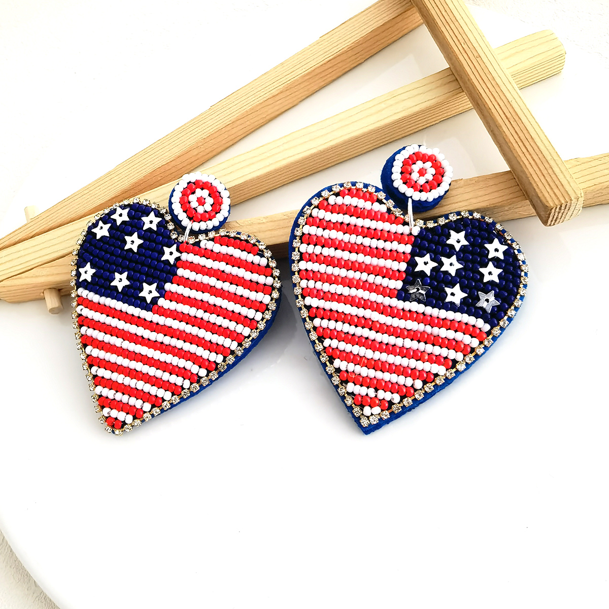 Exaggerated Heart Shape American Flag Synthetic Fibre Inlay Beads Independence Day American National Day Women's Drop Earrings display picture 4