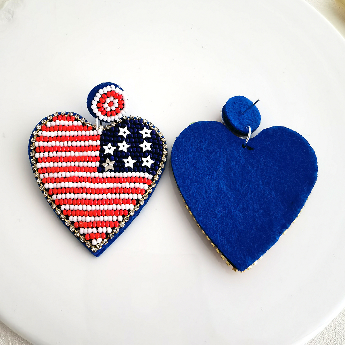 Exaggerated Heart Shape American Flag Synthetic Fibre Inlay Beads Independence Day American National Day Women's Drop Earrings display picture 3