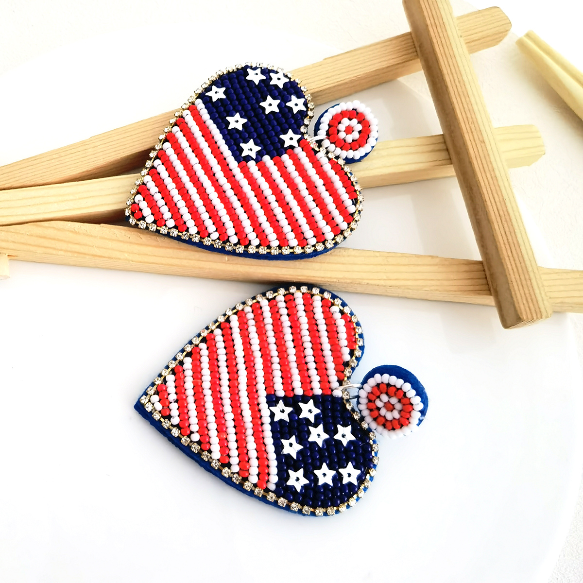 Exaggerated Heart Shape American Flag Synthetic Fibre Inlay Beads Independence Day American National Day Women's Drop Earrings display picture 2