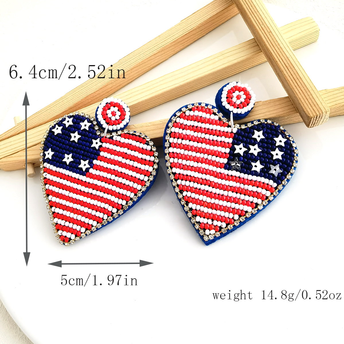 Exaggerated Heart Shape American Flag Synthetic Fibre Inlay Beads Independence Day American National Day Women's Drop Earrings display picture 5