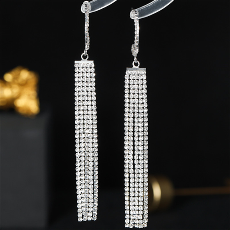 Streetwear Tassel Copper Plating Inlay Rhinestones Silver Plated Women's Drop Earrings display picture 2