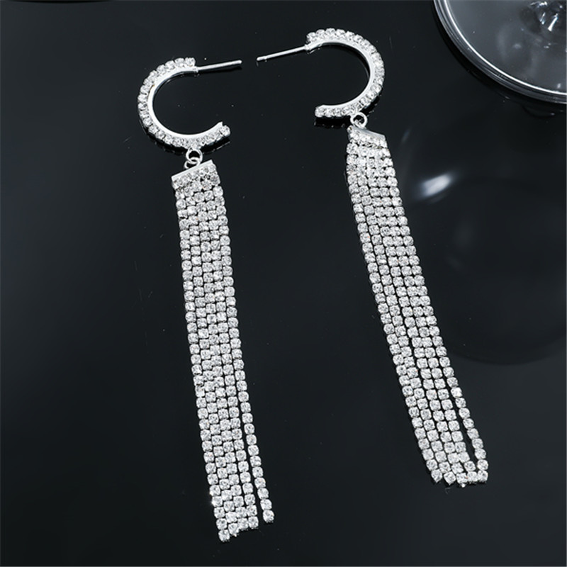 Streetwear Tassel Copper Plating Inlay Rhinestones Silver Plated Women's Drop Earrings display picture 4