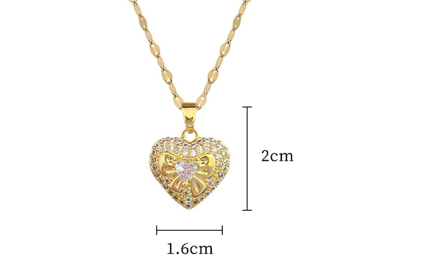 Sweet Heart Shape Titanium Steel Copper Inlay Zircon Pendant Necklace display picture 5