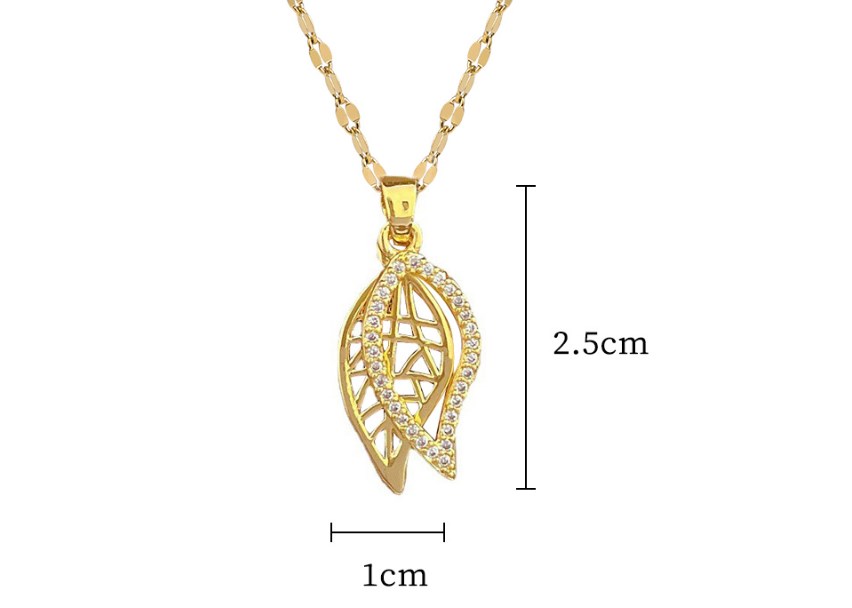 Elegant Leaf Titanium Steel Copper Inlay Zircon Pendant Necklace display picture 6