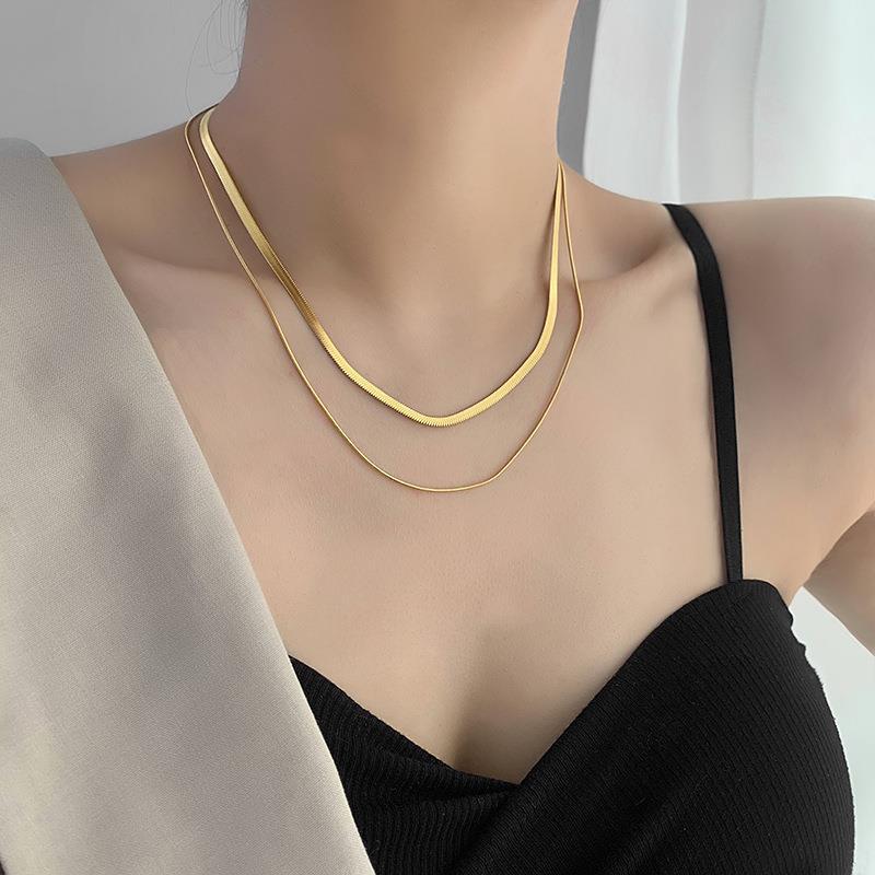 304 Stainless Steel 18K Gold Plated Punk Simple Style Plating Solid Color Layered Necklaces display picture 1