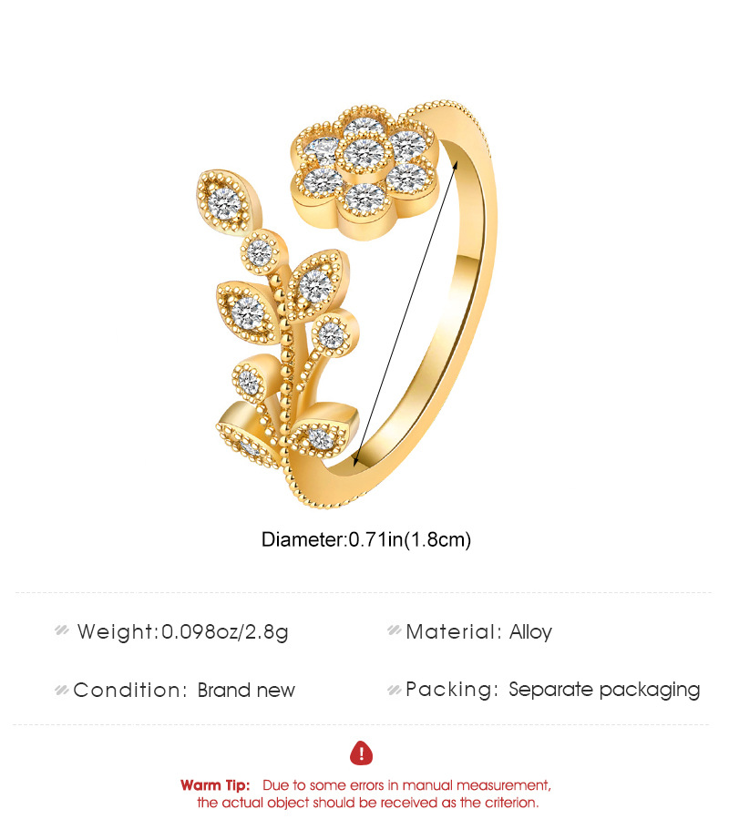 Simple Style Flower Alloy Plating Inlay Artificial Diamond 14k Gold Plated Women's Open Ring display picture 1