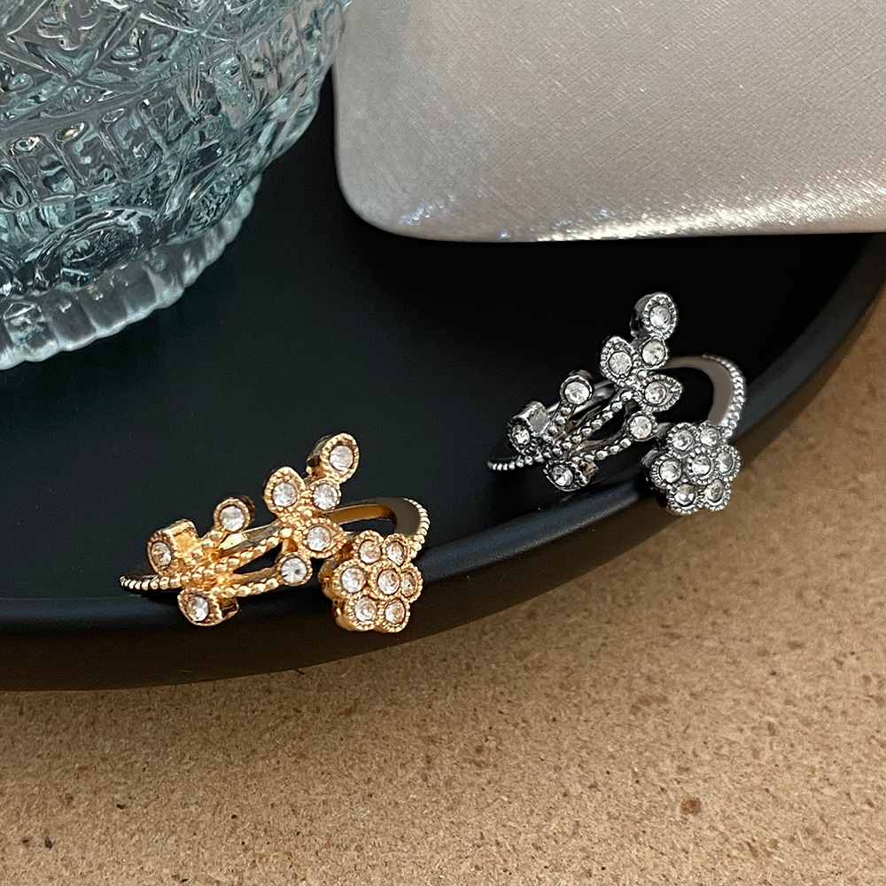 Simple Style Flower Alloy Plating Inlay Artificial Diamond 14k Gold Plated Women's Open Ring display picture 2