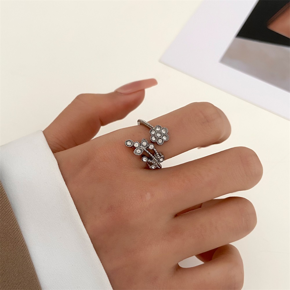 Simple Style Flower Alloy Plating Inlay Artificial Diamond 14k Gold Plated Women's Open Ring display picture 4