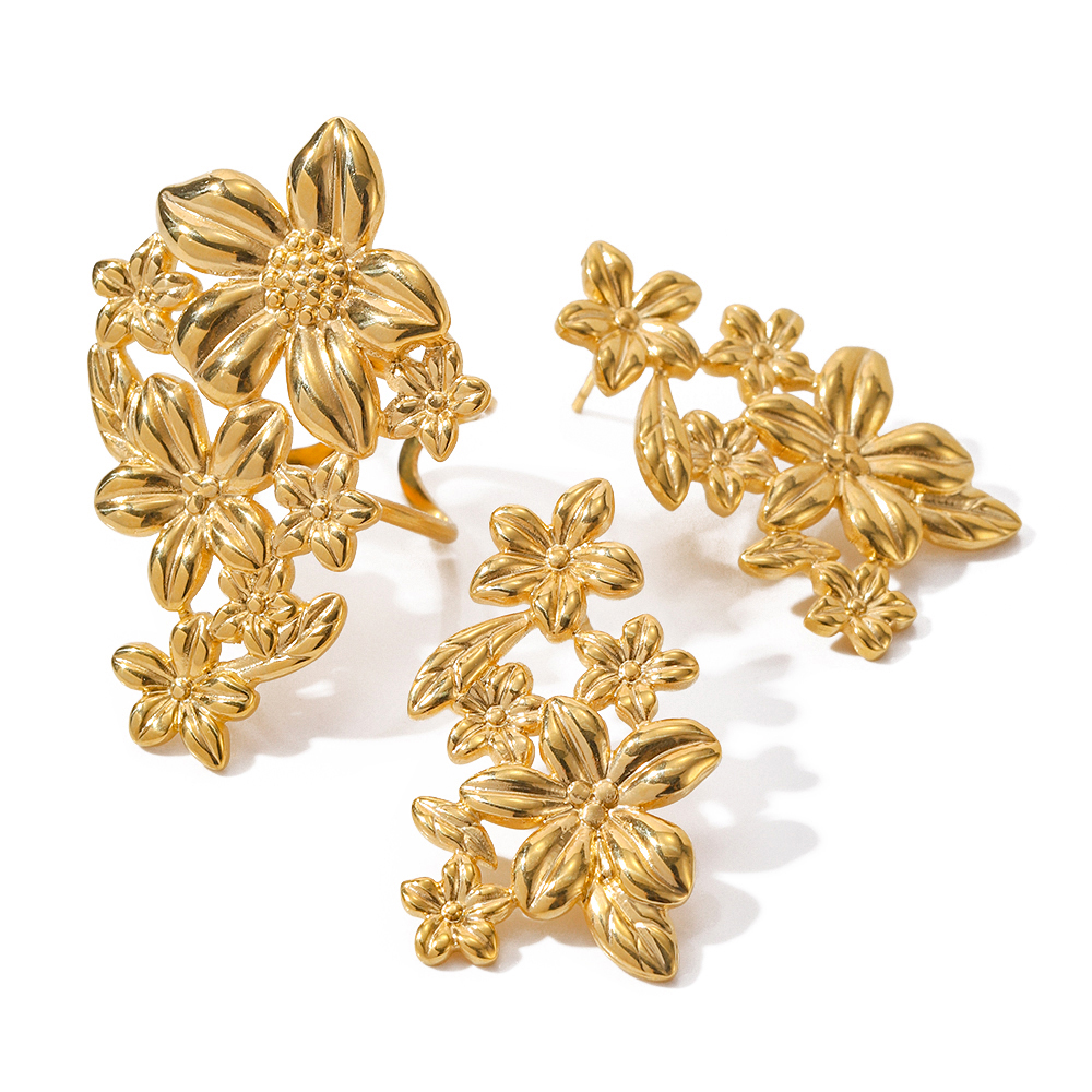 Wholesale Jewelry Elegant Modern Style Flower 304 Stainless Steel Plating Rings Earrings display picture 3